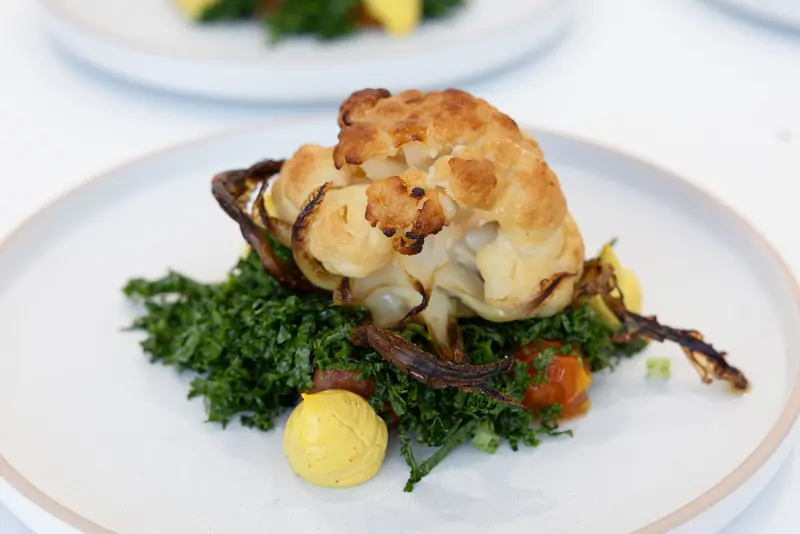 Roasted cauliflower on kale