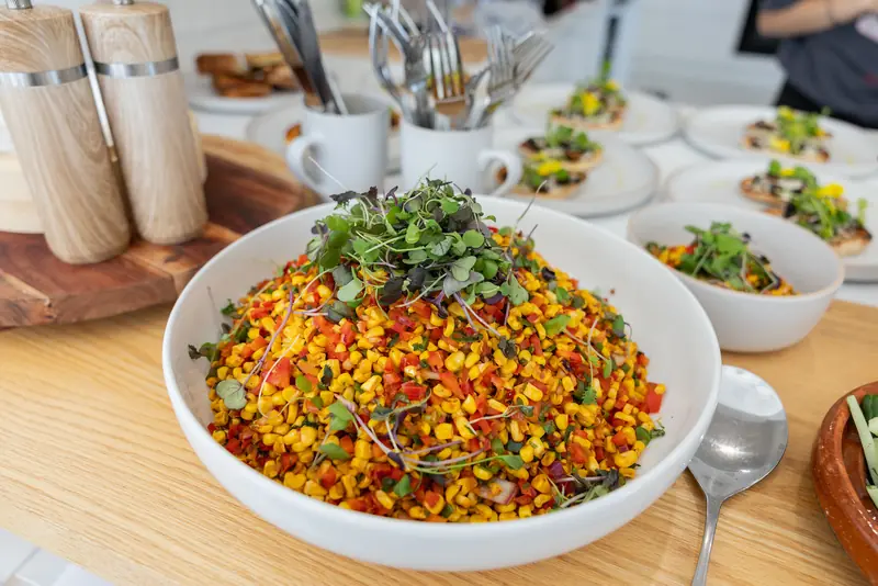 A big bowl of corn and herb salad