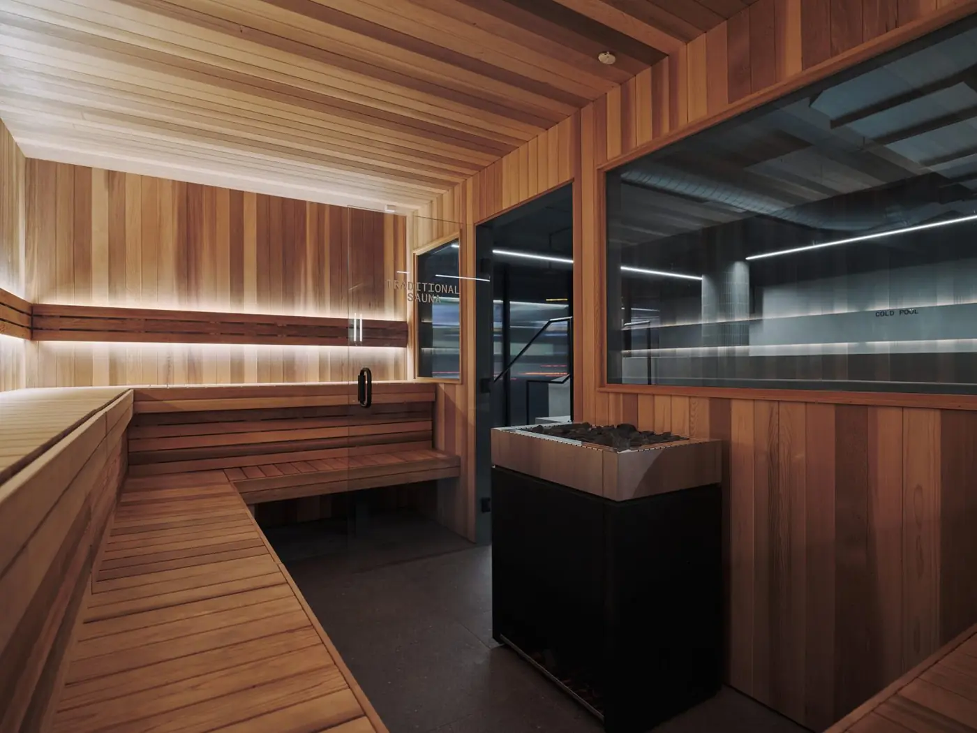 The timber-lined sauna in Life Hub Bayside's recovery centre